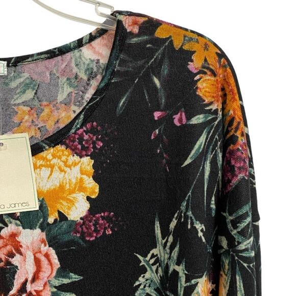 NWT Ava James Women's Floral Blouse Tunic Sz 1X Asymmetrical Hem Artsy Office - Picture 4 of 14